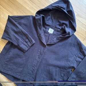 Samansa Mos2 SM2 Jacket Black Linen Cotton Blend Texture Cropped Lagenlook Hood